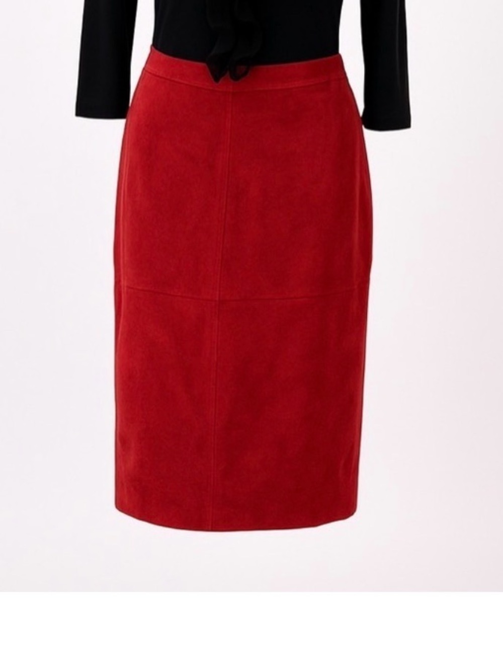 August Silk Women Size 10 Red Wine 100% Suede Leather Knee Length Pencil Skirt
